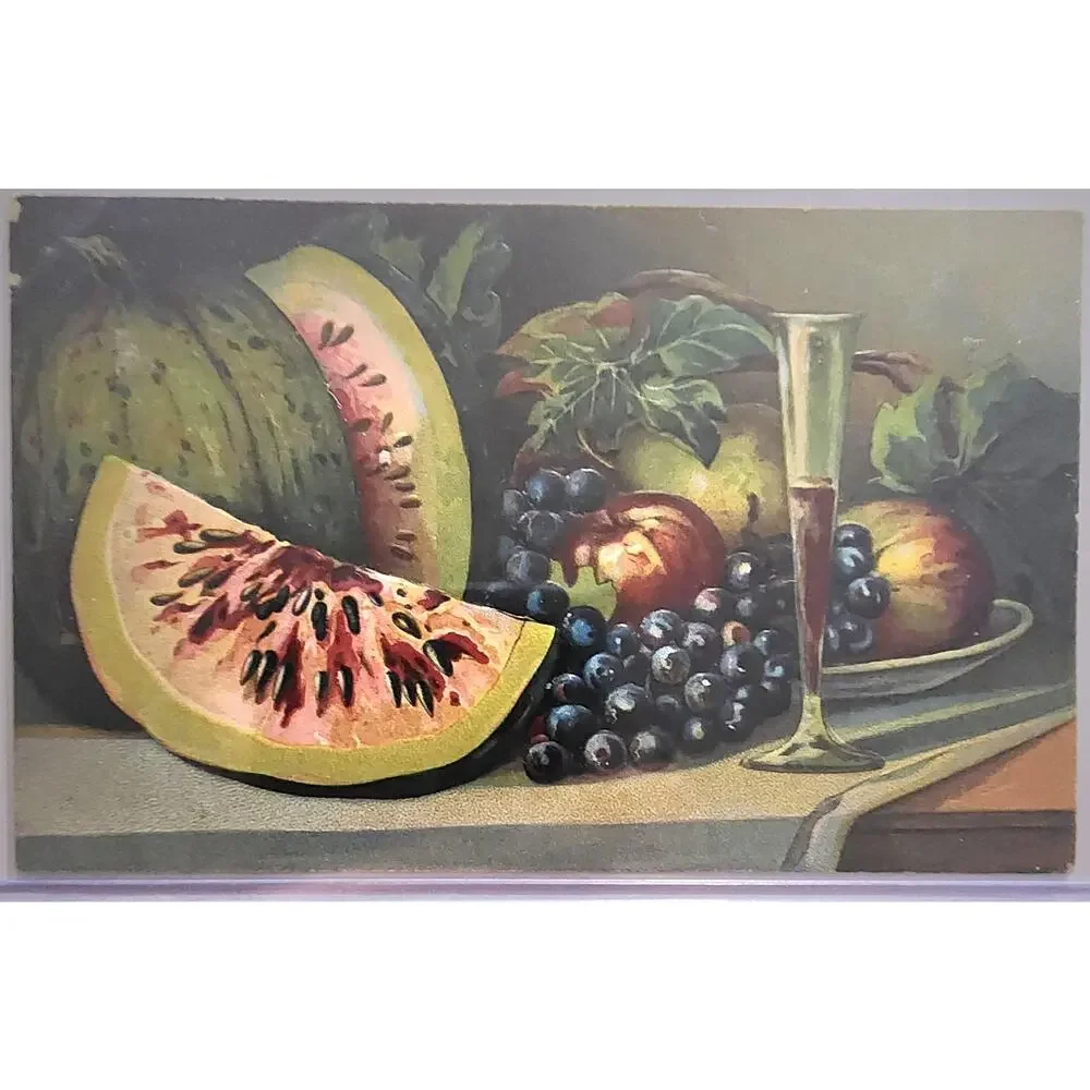 Lot Of Four Vintage Antique Postcards Decanter Fruit